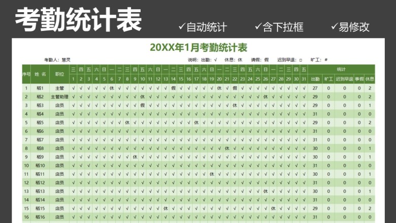 考勤表统计表