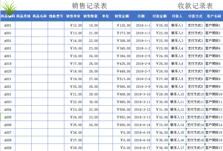 进销存管理系统表（含应收应付）