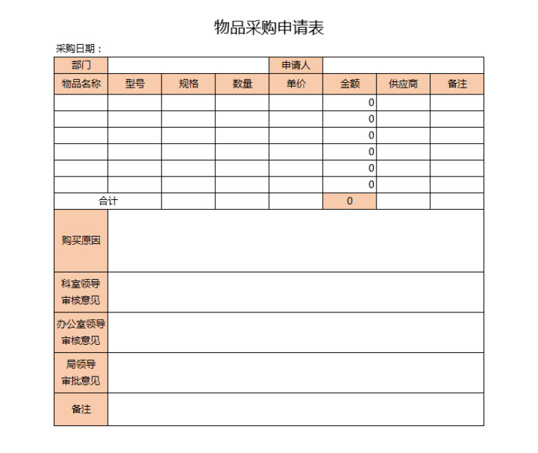 物品采购申请表