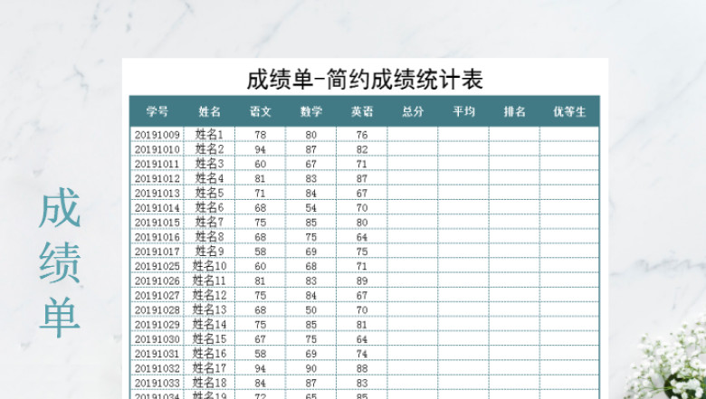 成绩单-简约成绩统计表