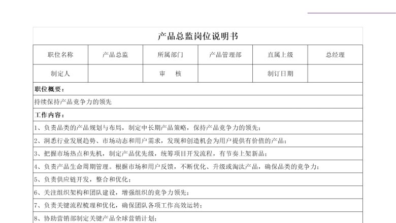 产品总监岗位说明书