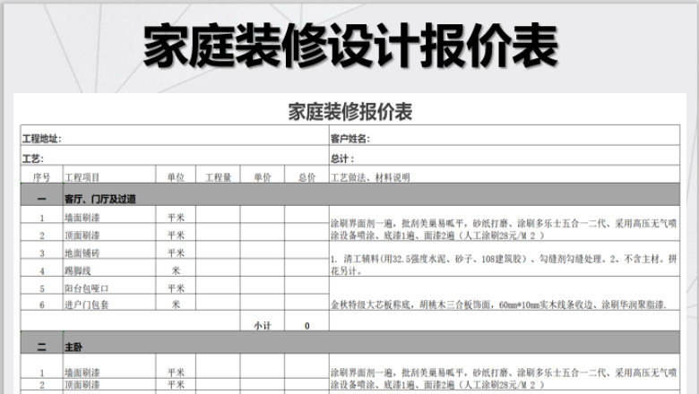 家庭装修预算表