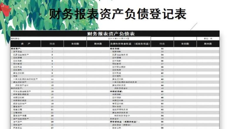 财务报表资产负债表