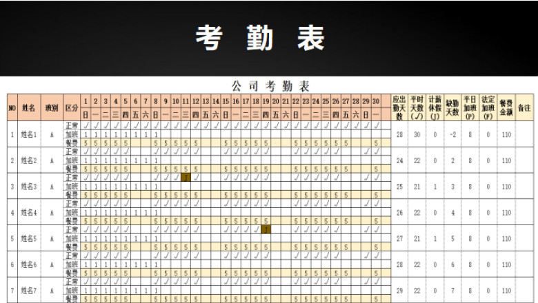 考勤表-签到表