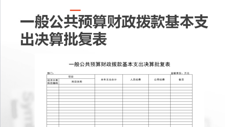 一般公共预算财产拨款基本支出决算批复表