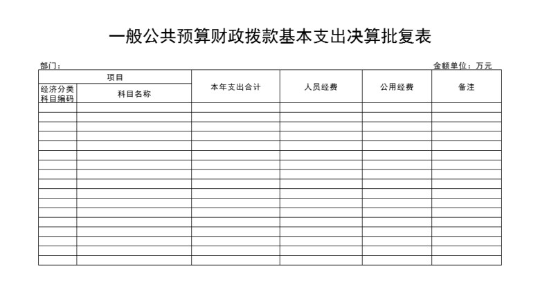 一般公共预算财产拨款基本支出决算批复表