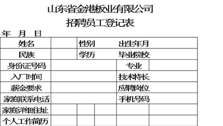 招聘员工登记表