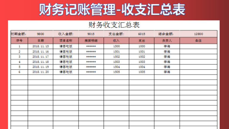 财务收支汇总表（全自动换算）