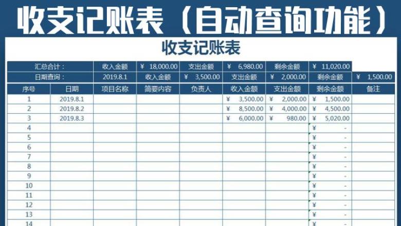 收支记账表（自动查询功能）