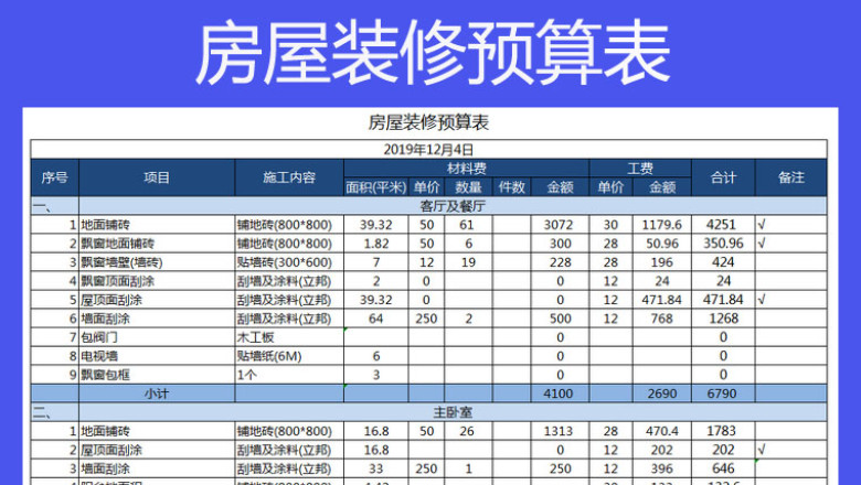 装修预算表