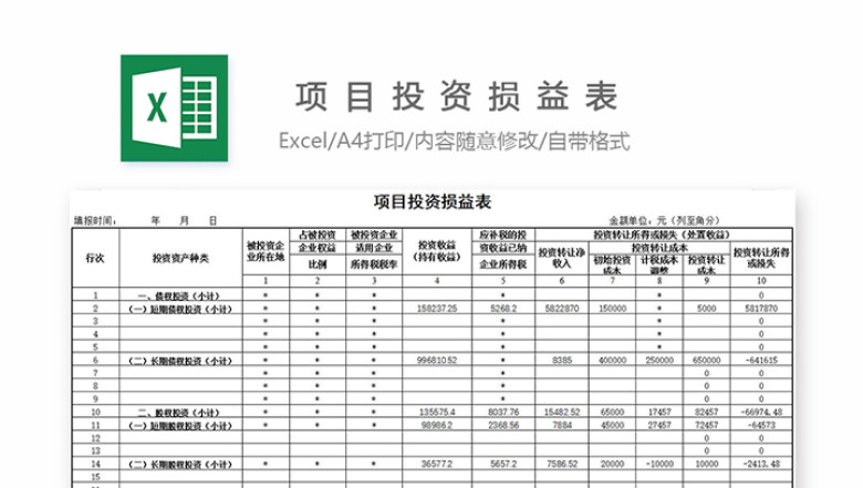 项目投资损益表-投资收入明细表