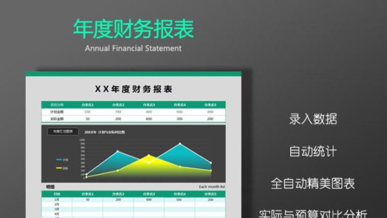 年度财务报表 年终财务报表（精美图表，自动计算）