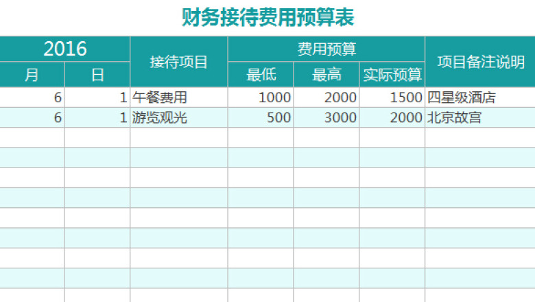 财务接待费用预算表