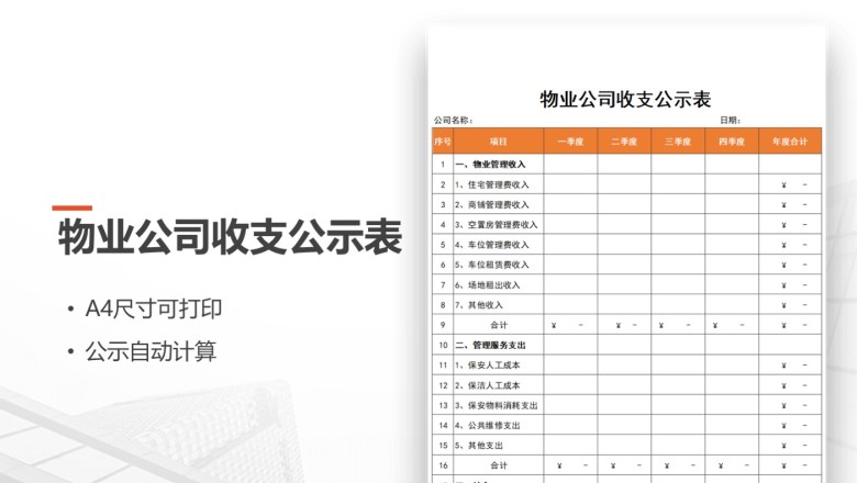 物业公司收支公示表