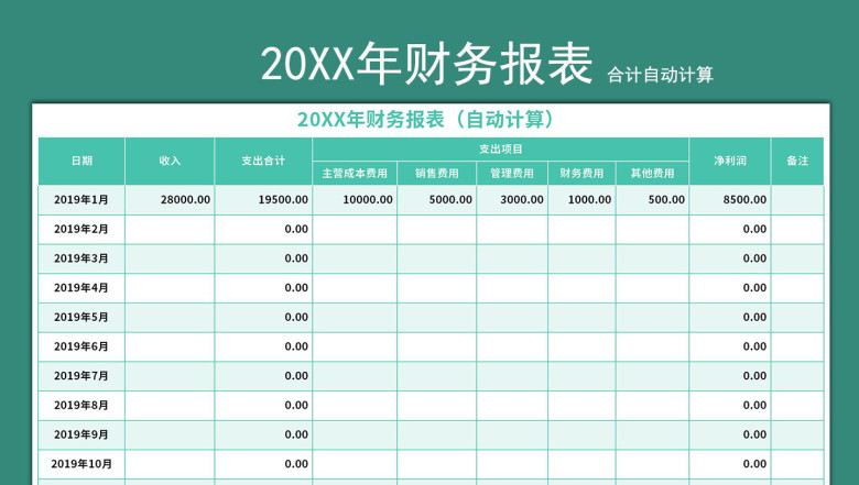 20XX年财务报表-自动计算