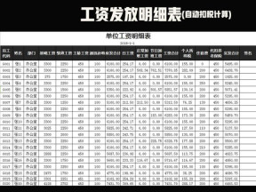 工资发放明细表(自动扣税计算)