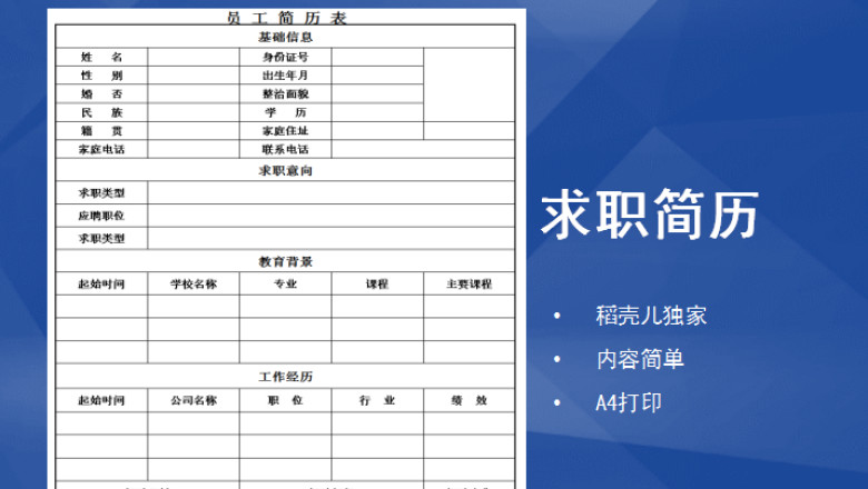 个人表格简历商务通用求职