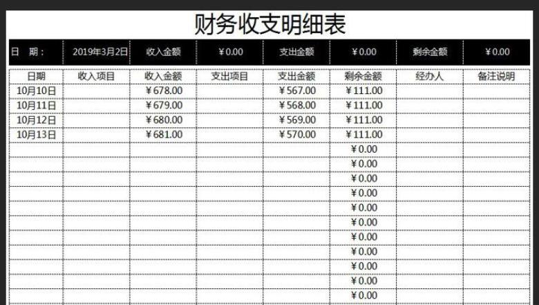财务收支明细表