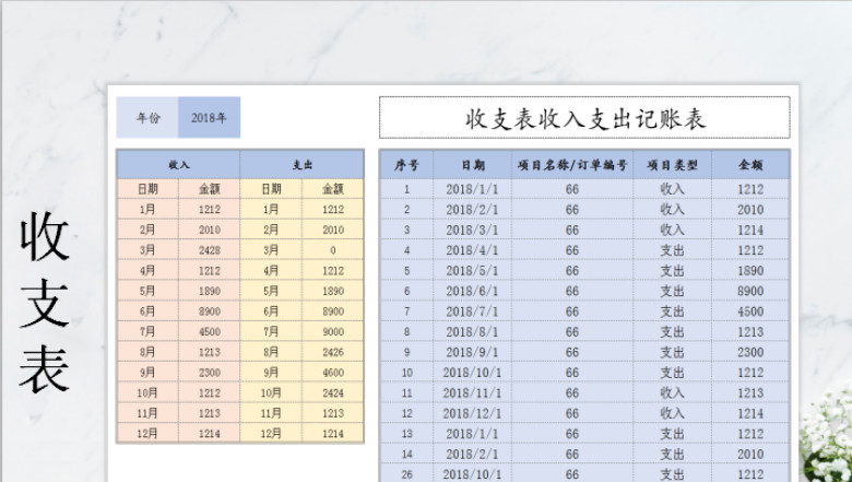 收支表收入支出记账表