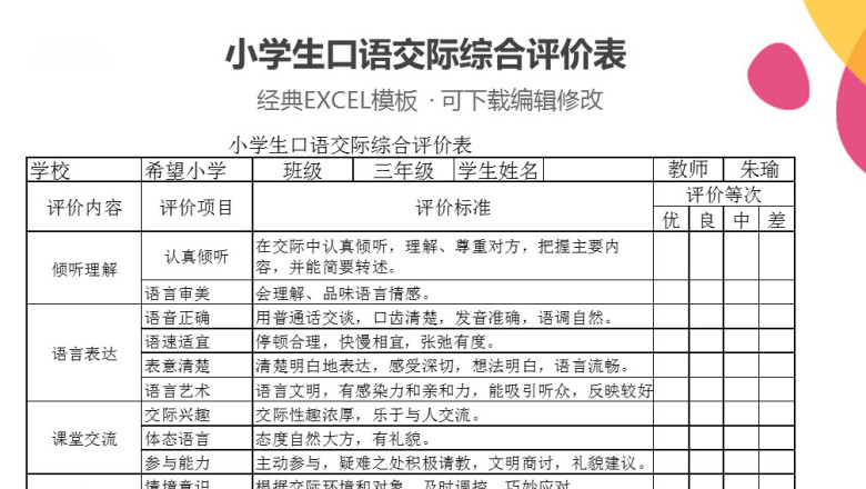 小学生口语交际评价表