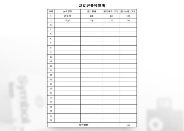 活动经费预算表