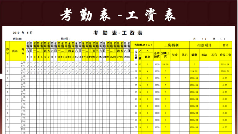 薪酬工资绩效考勤表