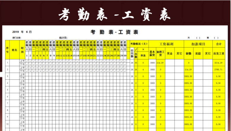 薪酬工资绩效考勤表