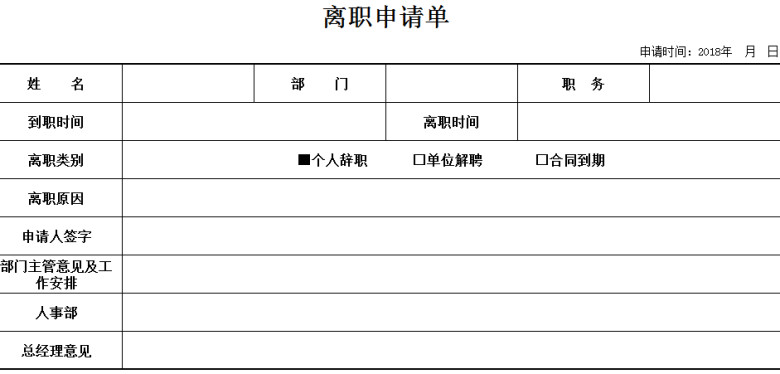 离职申请单
