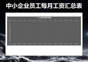 中小企业员工每月工资汇总表