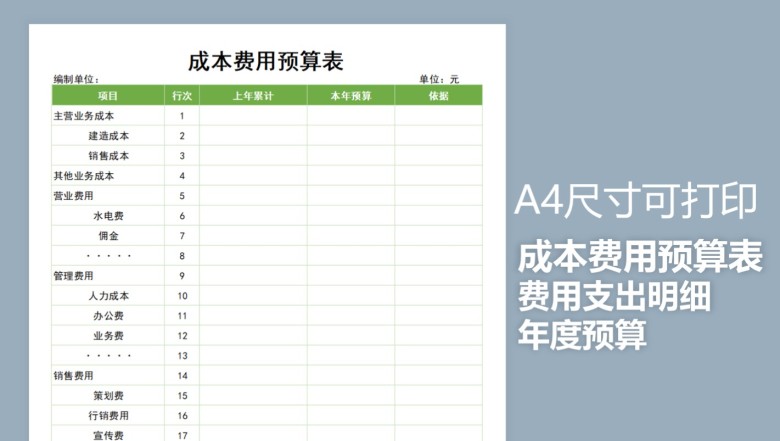 成本费用预算表