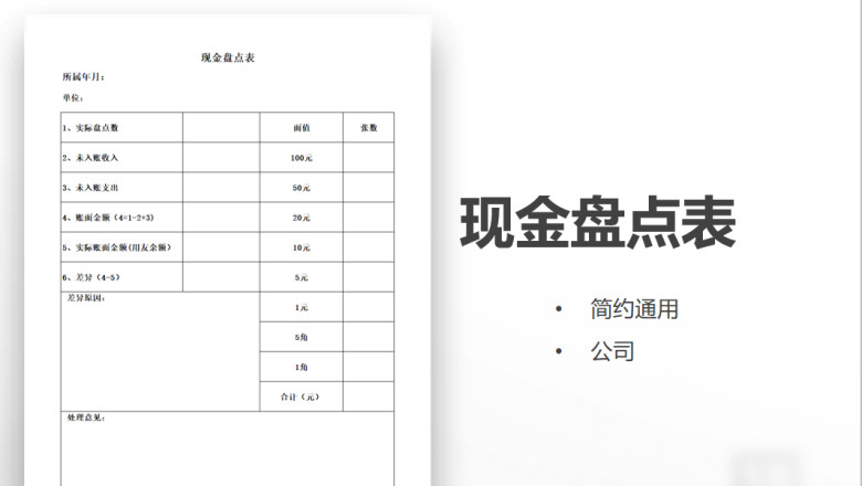现金盘点表
