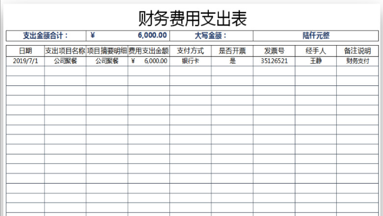 财务费用支出表（自动计算）