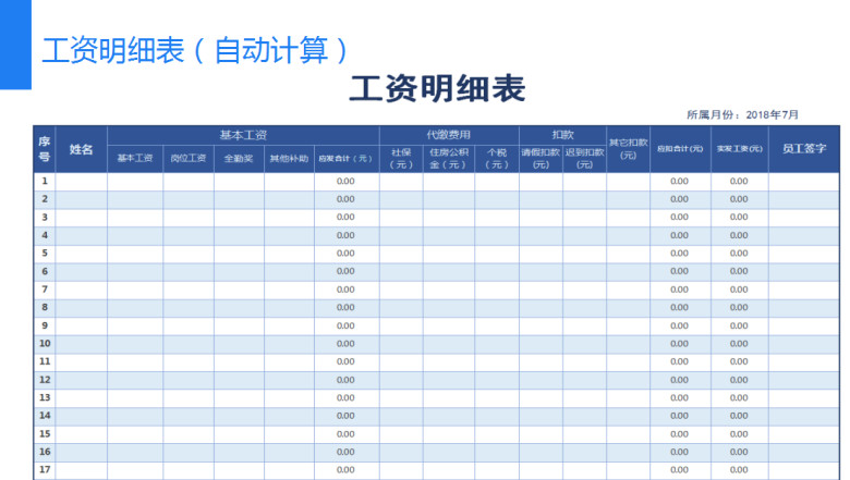 工资明细表