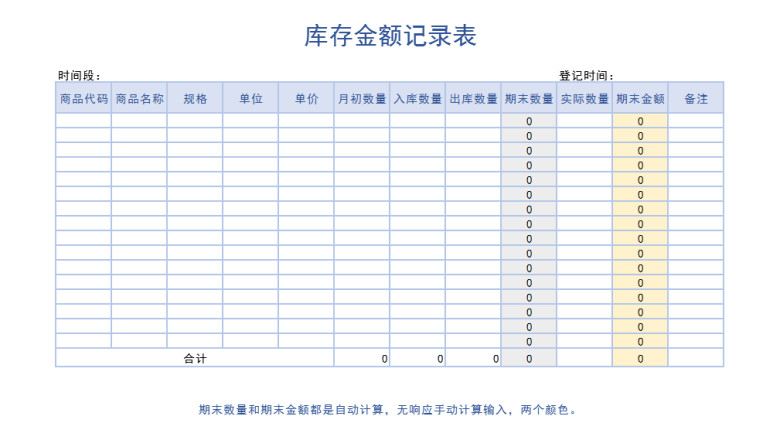 库存金额记录表