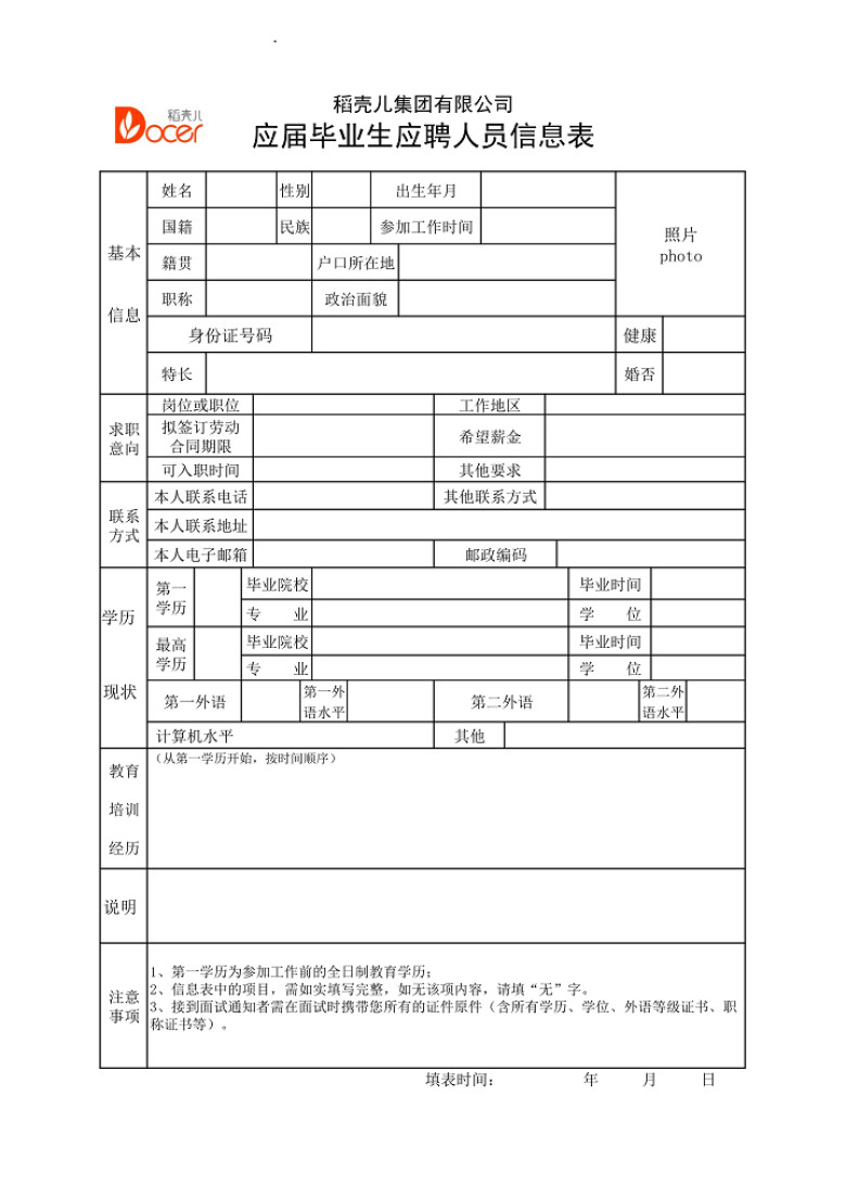 招聘信息统计表-应届毕业生