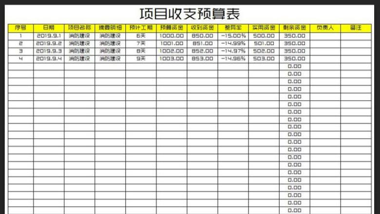 项目资金收支预算表