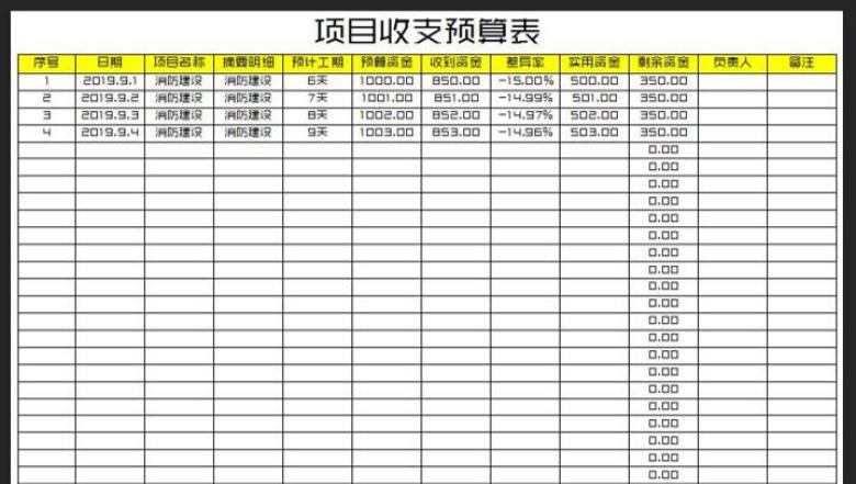 项目资金收支预算表