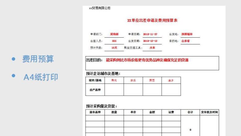 出差费用预算表