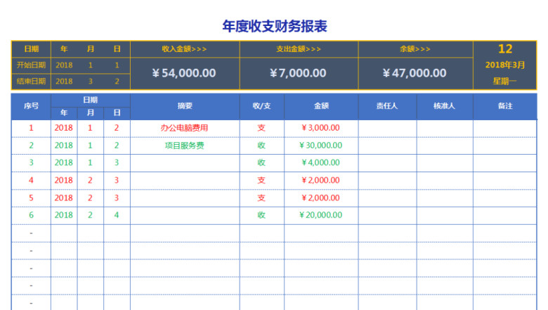 收支财务报表（可查询，标识清晰，简单易懂，标准版）