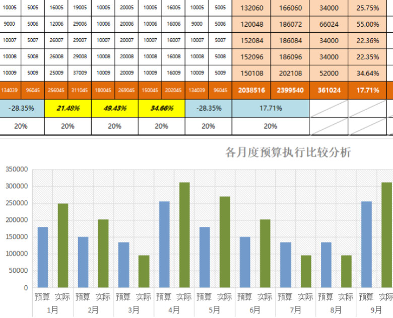 某一部门全年各月度预算执行统计分析表