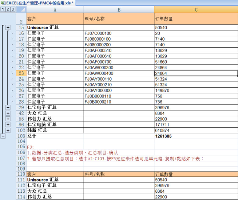 EXCEL在生产管理-PMC中的应用