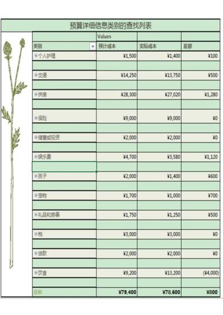 家庭预算（每月）