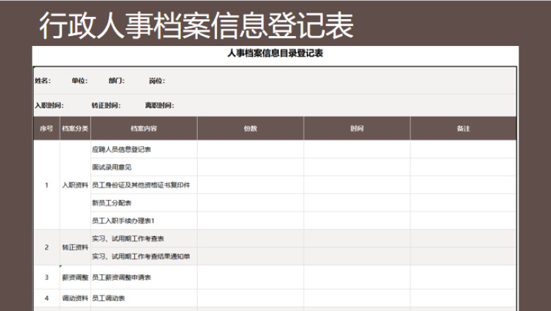 行政人事档案登记表