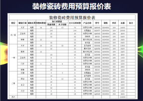 装修瓷砖费用预算报价表