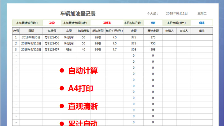 车辆加油登记表