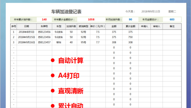 车辆加油登记表