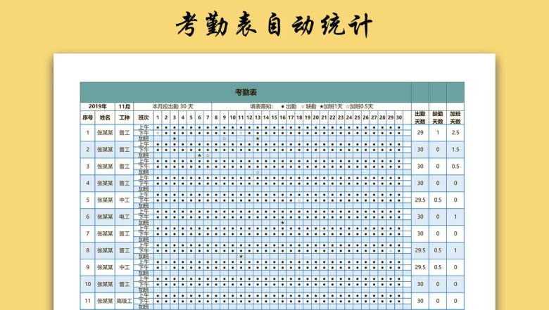考勤表自动统计