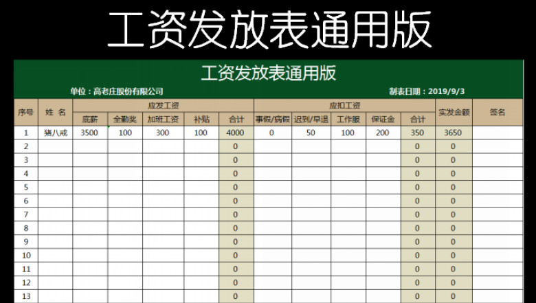 工资发放表
