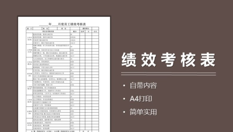 月度员工绩效考核表