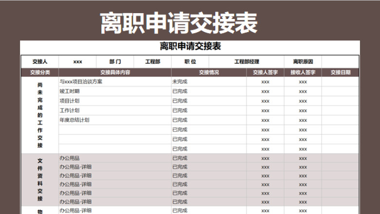 离职申请交接表